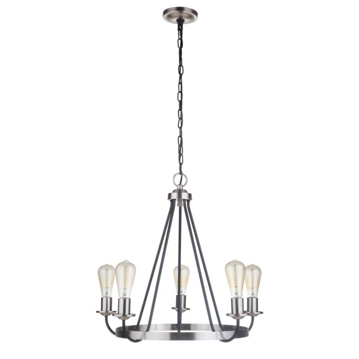 Craftmade Randolph 5 Light Transitional Chandelier in Flat Black with Brushed Polished Nickel
