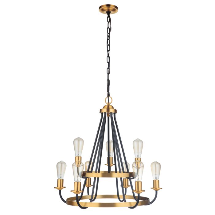 Craftmade Randolph 9 Light Transitional Chandelier in Flat Black with Satin Brass