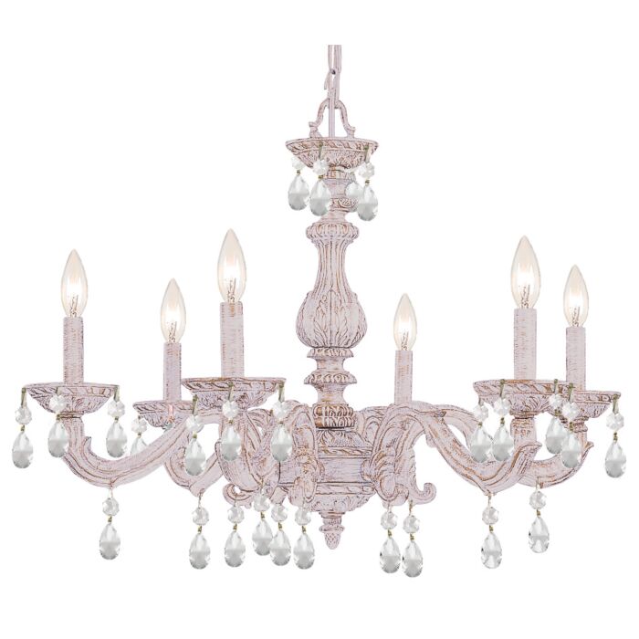 Crystorama Paris Market 6 Light 21 Inch Transitional Chandelier in Antique White with Clear Swarovski Strass Crystals