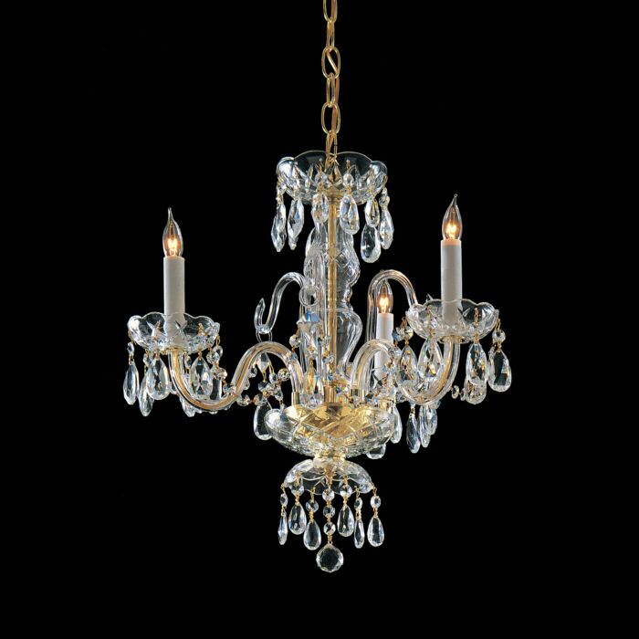Crystorama Traditional Crystal 3 Light 18 Inch Mini Chandelier in Polished Brass with Clear Spectra Crystals