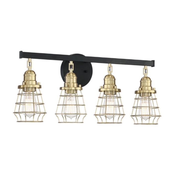 Craftmade Thatcher 4 Light Bathroom Vanity Light in Flat Black with Satin Brass