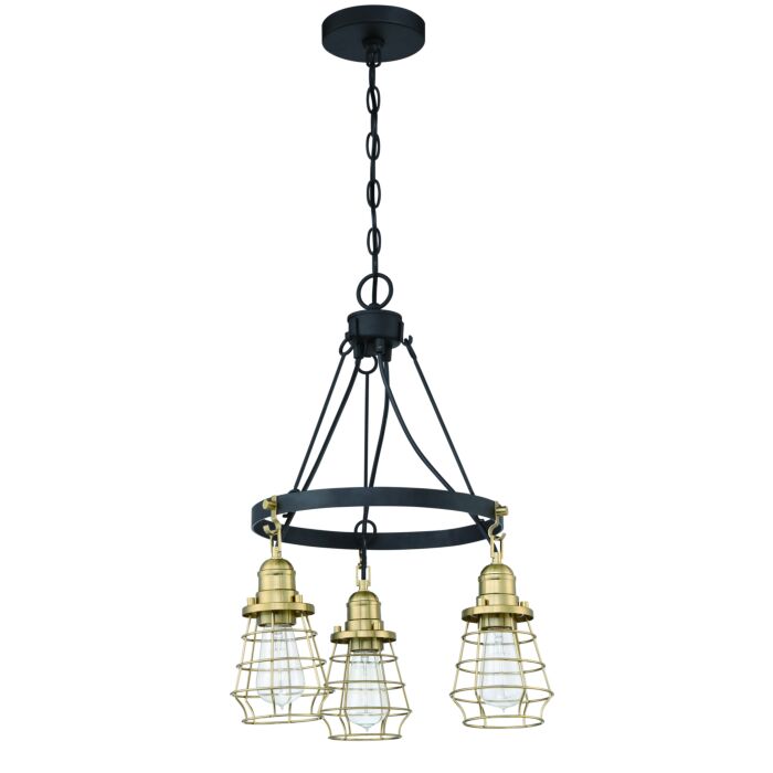 Craftmade Thatcher 3 Light Transitional Chandelier in Flat Black with Satin Brass
