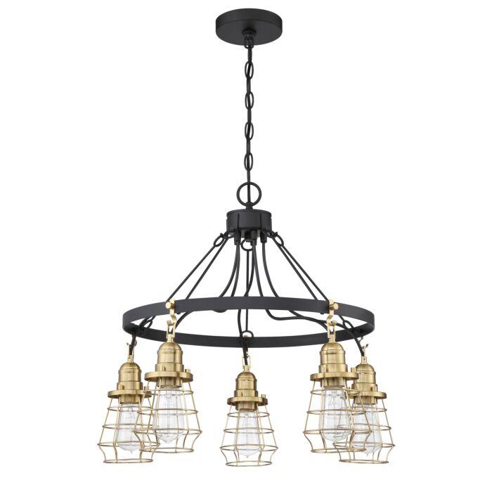 Craftmade Thatcher 5 Light Transitional Chandelier in Flat Black with Satin Brass