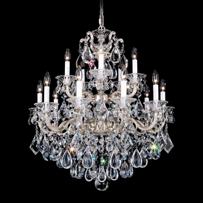 Schonbek La Scala 15 Light Chandelier in Antique Silver with Clear Heritage Crystals