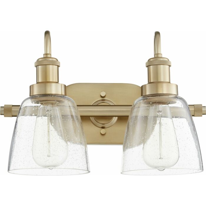 Quorum Transitional 2 Light Bathroom Vanity Light in Aged Brass