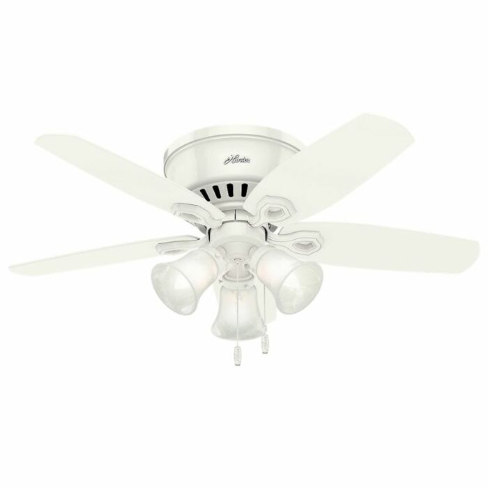 Hunter Builder 3 Light 42 Inch Indoor Flush Mount Ceiling Fan in Snow White