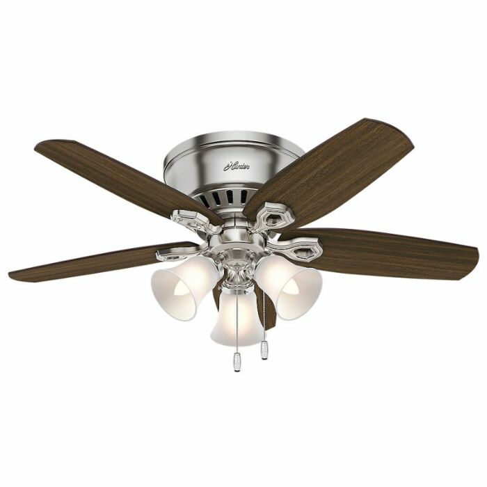 Hunter Builder 3 Light 42 Inch Indoor Flush Mount Ceiling Fan in Brushed Nickel