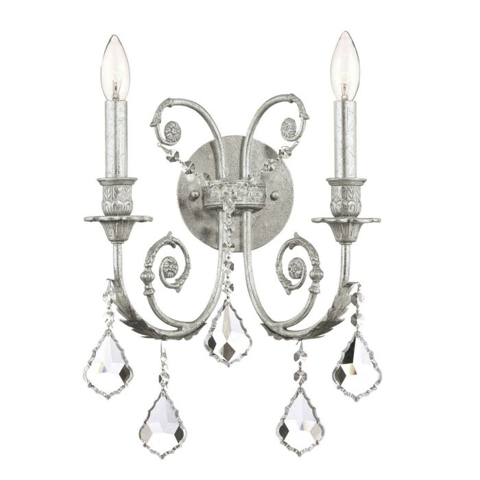 Crystorama Regis 2 Light 15 Inch Wall Sconce in Olde Silver with Clear Swarovski Strass Crystals