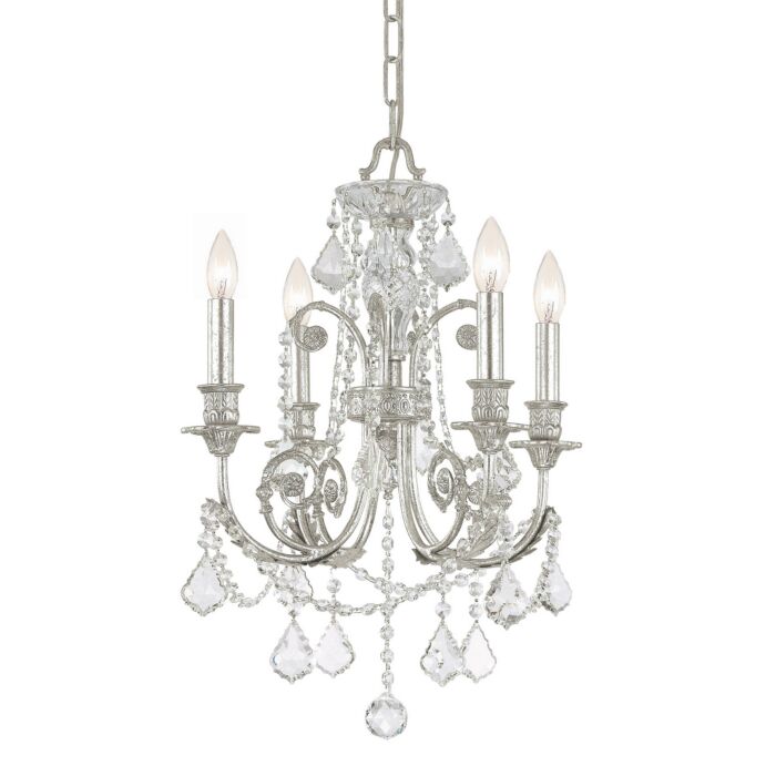 Crystorama Regis 4 Light 25 Inch Mini Chandelier in Olde Silver with Clear Hand Cut Crystals