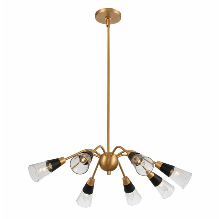 Kalco Ponti 8 Light Chandelier in Matte Black with New Brass