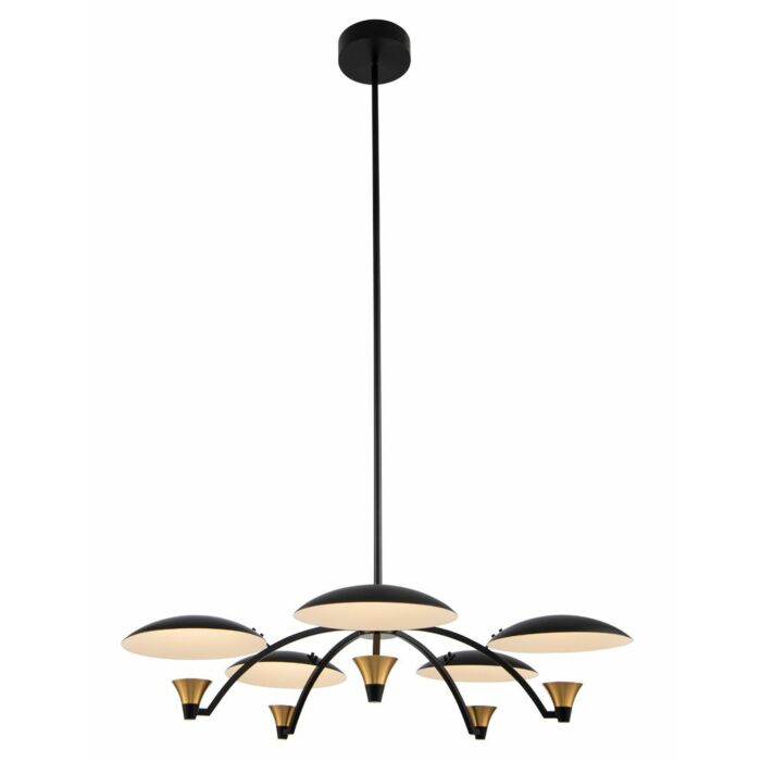 Kalco Redding Chandelier in Matte Black with White and Brass Accent