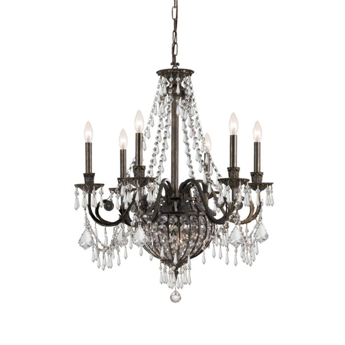 Crystorama Vanderbilt 6 Light 31 Inch Traditional Chandelier in English Bronze with Clear Hand Cut Crystals