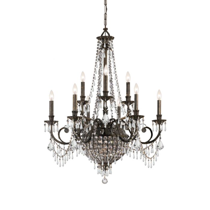 Crystorama Vanderbilt 12 Light 42 Inch Traditional Chandelier in English Bronze with Clear Hand Cut Crystals