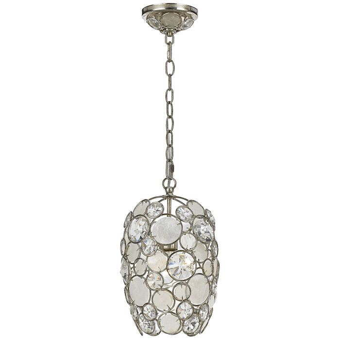 Crystorama Palla 14 Inch Mini Chandelier in Antique Silver with Natural White Capiz Shell + Hand Cut Crystal Crystals
