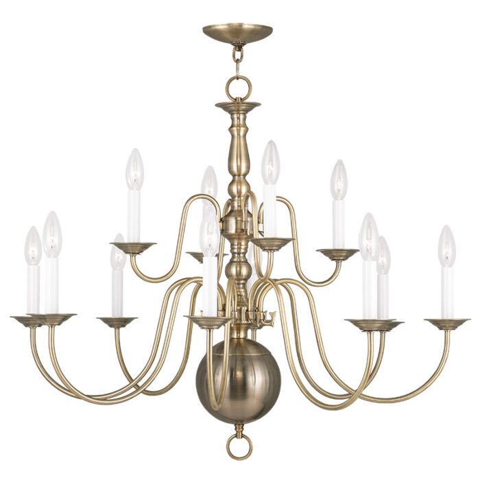 Williamsburgh 12-Light Chandelier in Antique Brass