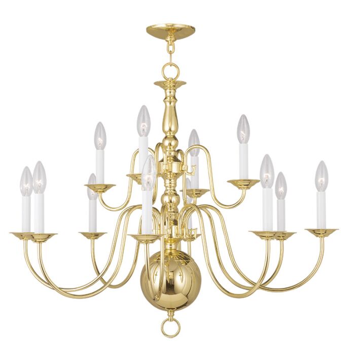 Williamsburgh 12-Light Chandelier in Polished Brass