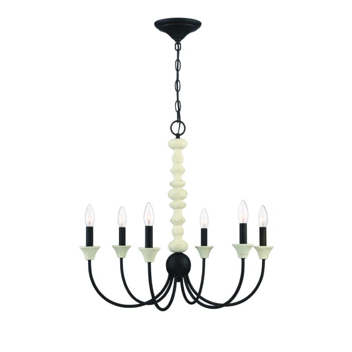 Craftmade Meadow Place 6 Light Traditional Chandelier in Cottage White with Espresso
