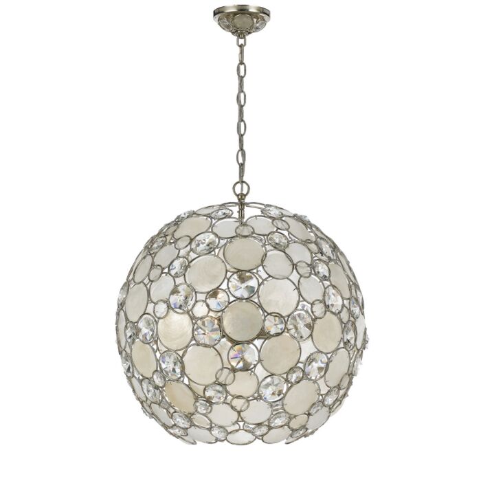 Crystorama Palla 6 Light 22 Inch Coastal Chandelier in Antique Silver with Hand Cut Crystal Crystals
