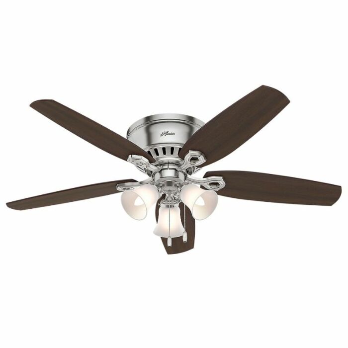 Hunter Builder 3 Light 52 Inch Indoor Flush Mount Ceiling Fan in Brushed Nickel