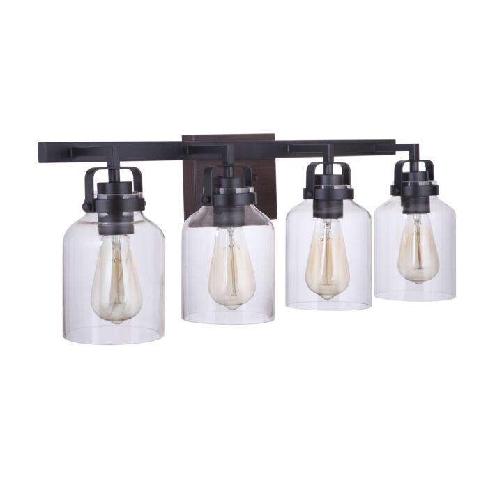 Craftmade Foxwood 4 Light Bathroom Vanity Light in Flat Black with Dark Teak