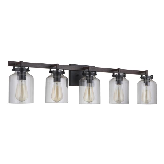 Craftmade Foxwood 5 Light Bathroom Vanity Light in Flat Black with Dark Teak