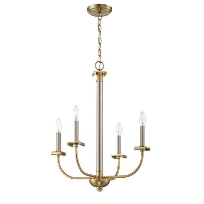 Craftmade Stanza 4 Light Chandelier in Brushed Polished Nickel with Satin Brass
