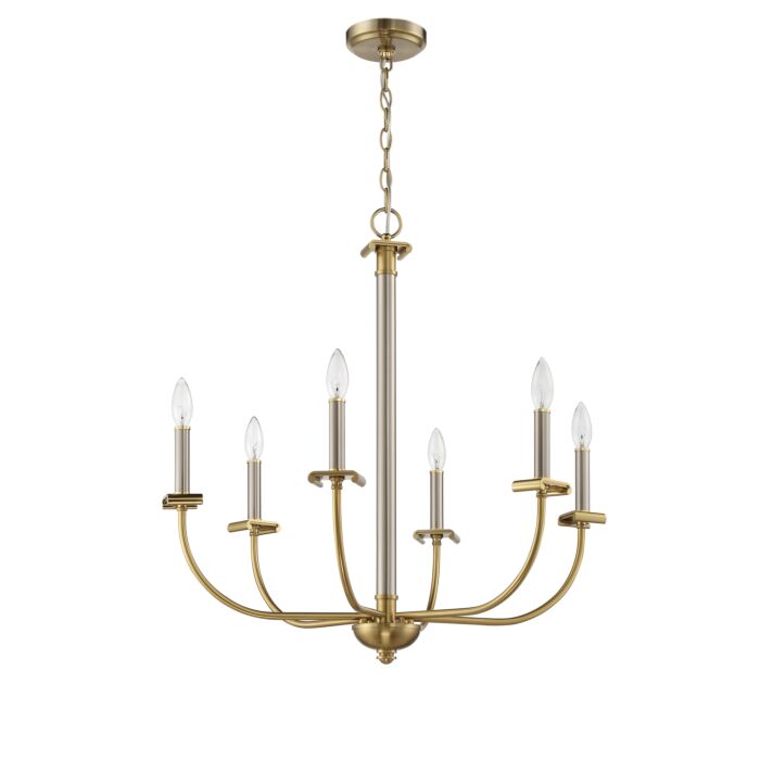 Craftmade Stanza 6 Light Chandelier in Brushed Polished Nickel with Satin Brass