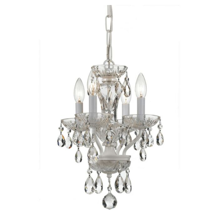 Crystorama Traditional Crystal 4 Light 15 Inch Mini Chandelier in Wet White with Clear Swarovski Strass Crystals