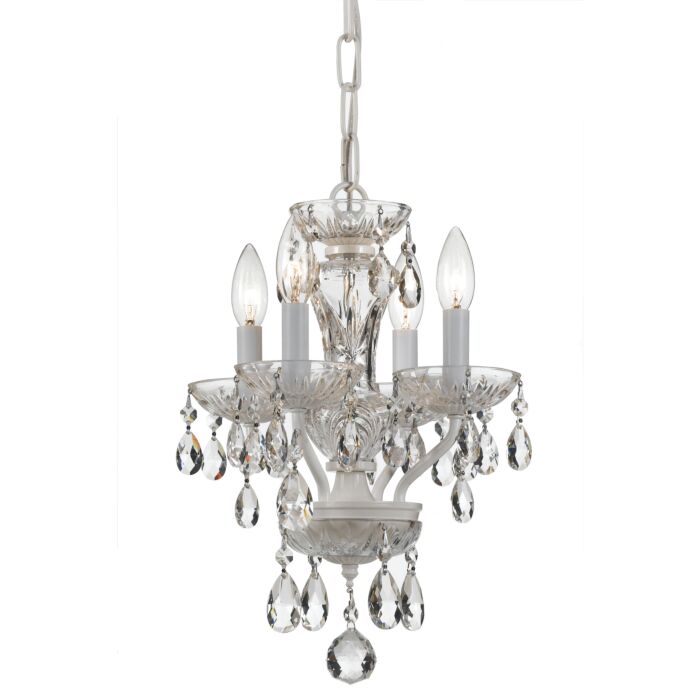 Crystorama Traditional Crystal 4 Light 15 Inch Mini Chandelier in Wet White with Clear Spectra Crystals