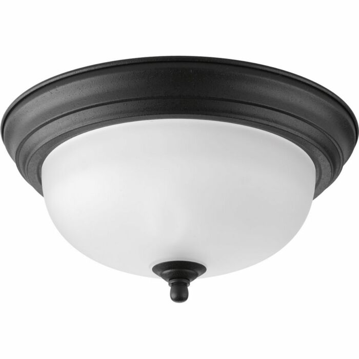 Dome Glass - Alabaster 1-Light Flush Mount in Forged Black