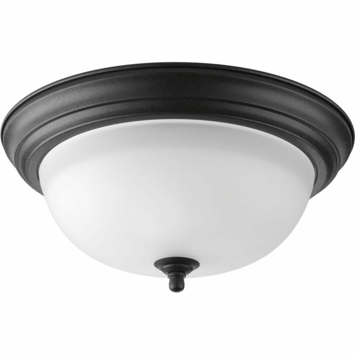 Dome Glass - Alabaster 2-Light Flush Mount in Forged Black