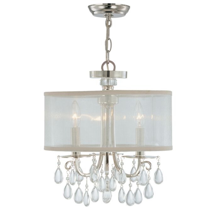 Crystorama Hampton 3 Light 17 Inch Mini Chandelier in Polished Chrome with Clear Teardrop Almond Crystals