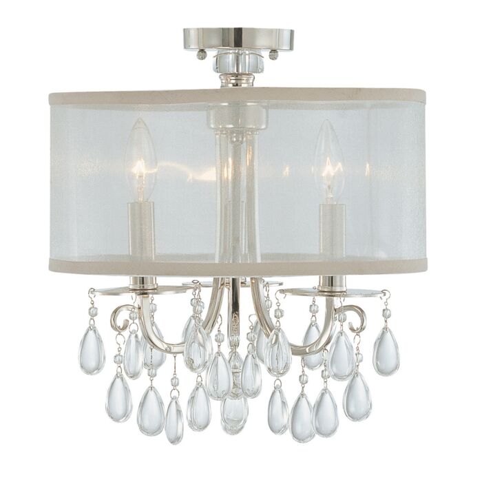 Crystorama Hampton 3 Light 14 Inch Ceiling Light in Polished Chrome with Clear Teardrop Almond Crystals