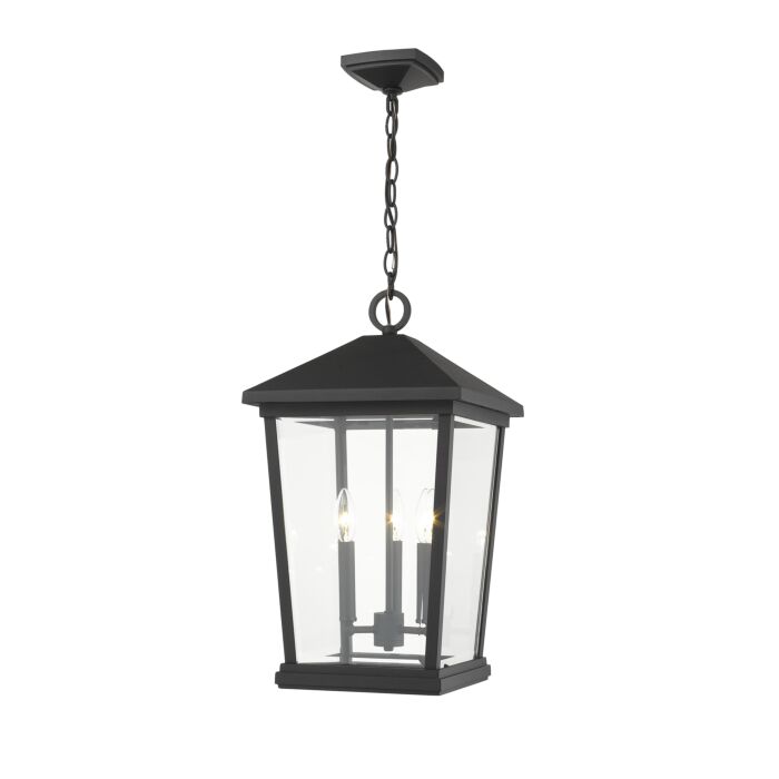 Z Lite Beacon 3 Light Outdoor Chain Mount Ceiling Fixture Light In Black
