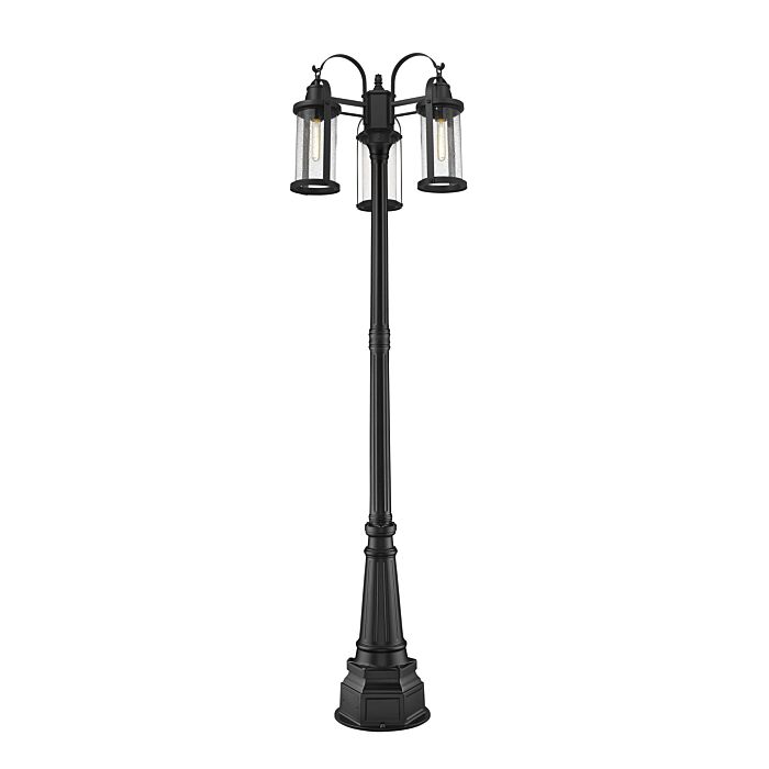 Z Lite Roundhouse 3 Light Outdoor Post Mounted Fixture Light In Black