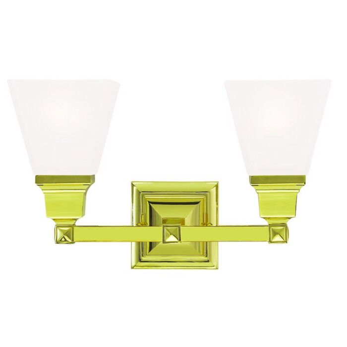 Mission 2-Light Bathroom Vanity Light in Polished Brass