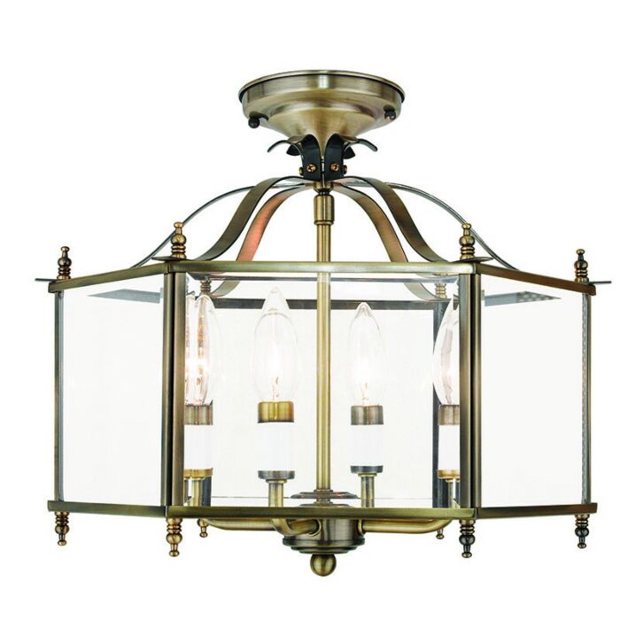 Livingston 4-Light Pendant with Ceiling Mount in Antique Brass