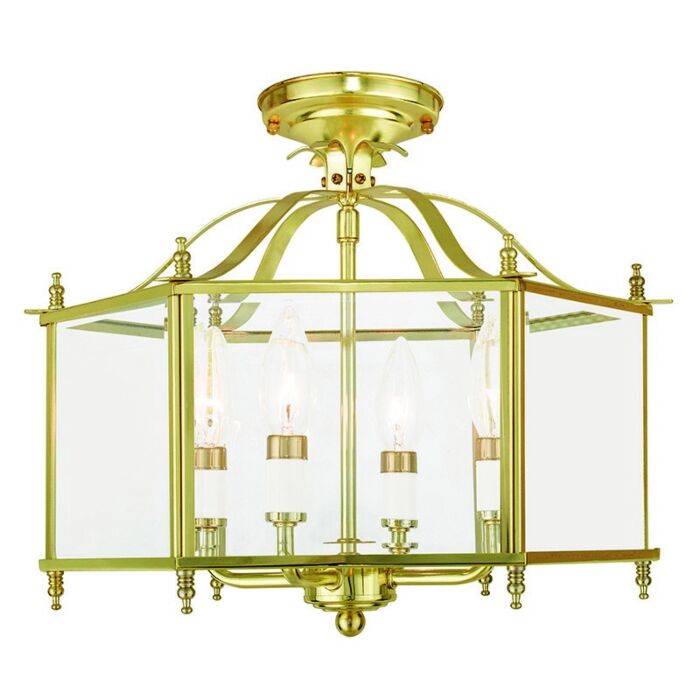 Livingston 4-Light Pendant with Ceiling Mount in Polished Brass
