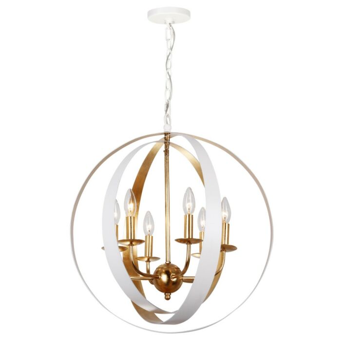 Crystorama Luna 6 Light 23 Inch Industrial Chandelier in Matte White And Antique Gold