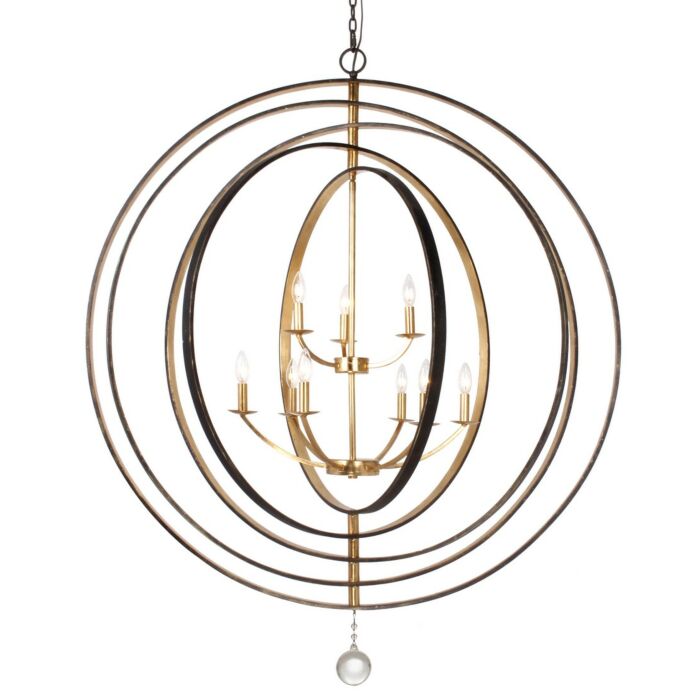 Crystorama Luna 9 Light 59 Inch Industrial Chandelier in English Bronze And Antique Gold
