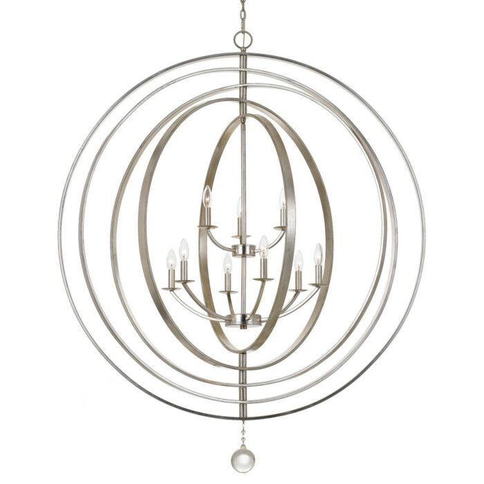 Crystorama Luna 9 Light Industrial Chandelier in Antique Silver