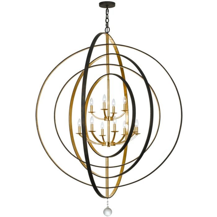Crystorama Luna 12 Light 70 Inch Industrial Chandelier in English Bronze And Antique Gold