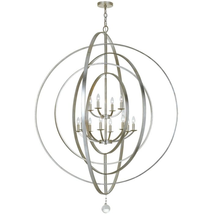 Crystorama Luna 12 Light 70 Inch Industrial Chandelier in Antique Silver