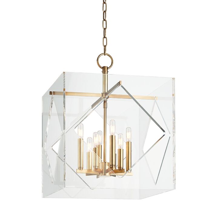 Hudson Valley Travis 8 Light 27 Inch Pendant Light in Aged Brass