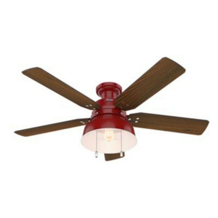 Hunter Mill Valley 52 Inch Indoor/Outdoor Flush Mount Ceiling Fan in Barn Red