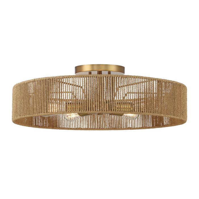 Savoy House Ashe 5 Light Ceiling Light in Warm Brass and Rope