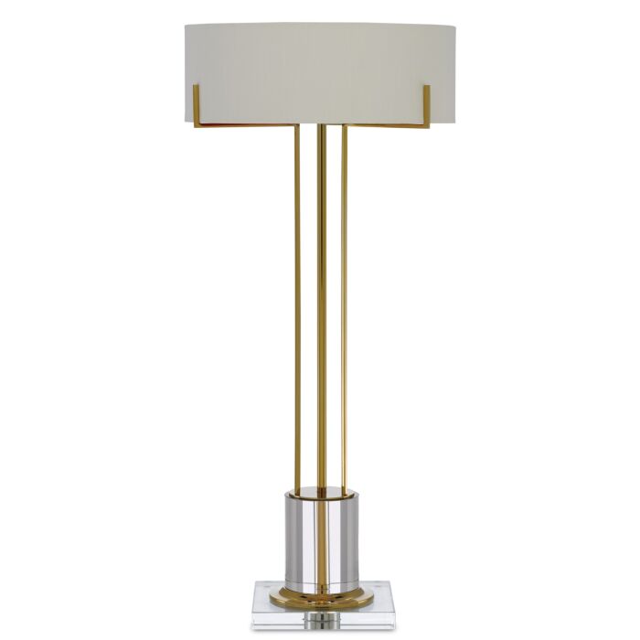 Currey & Company 2 Light 32 Inch Winsland Brass Table Lamp in Polished Brass and Clear