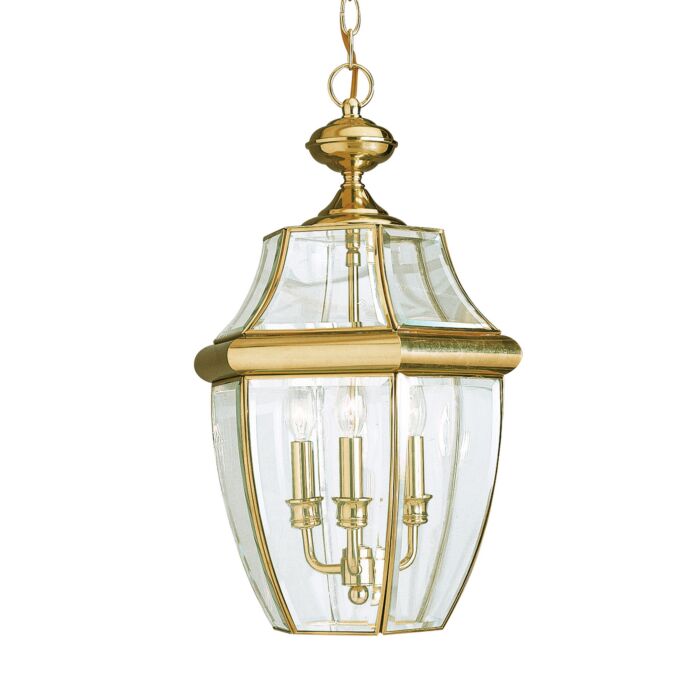 Sea Gull Lancaster 3 Light Outdoor Hanging Light in Polished Brass