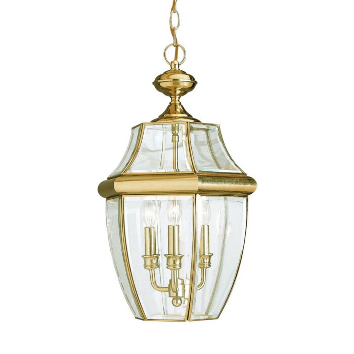 Sea Gull Lancaster 3 Light Outdoor Hanging Light in Polished Brass