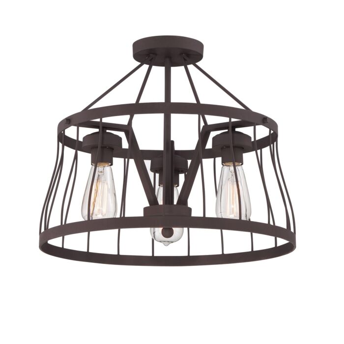 Brooklyn 3-Light Semi-Flush with Pendant in Bronze